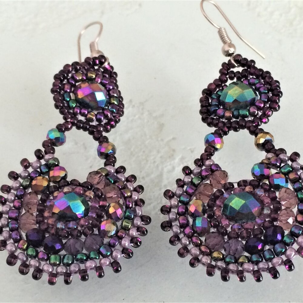 Czech Bead IRIDESCENT PURPLE Drop Dangle EARRINGS - Picture 1 of 1